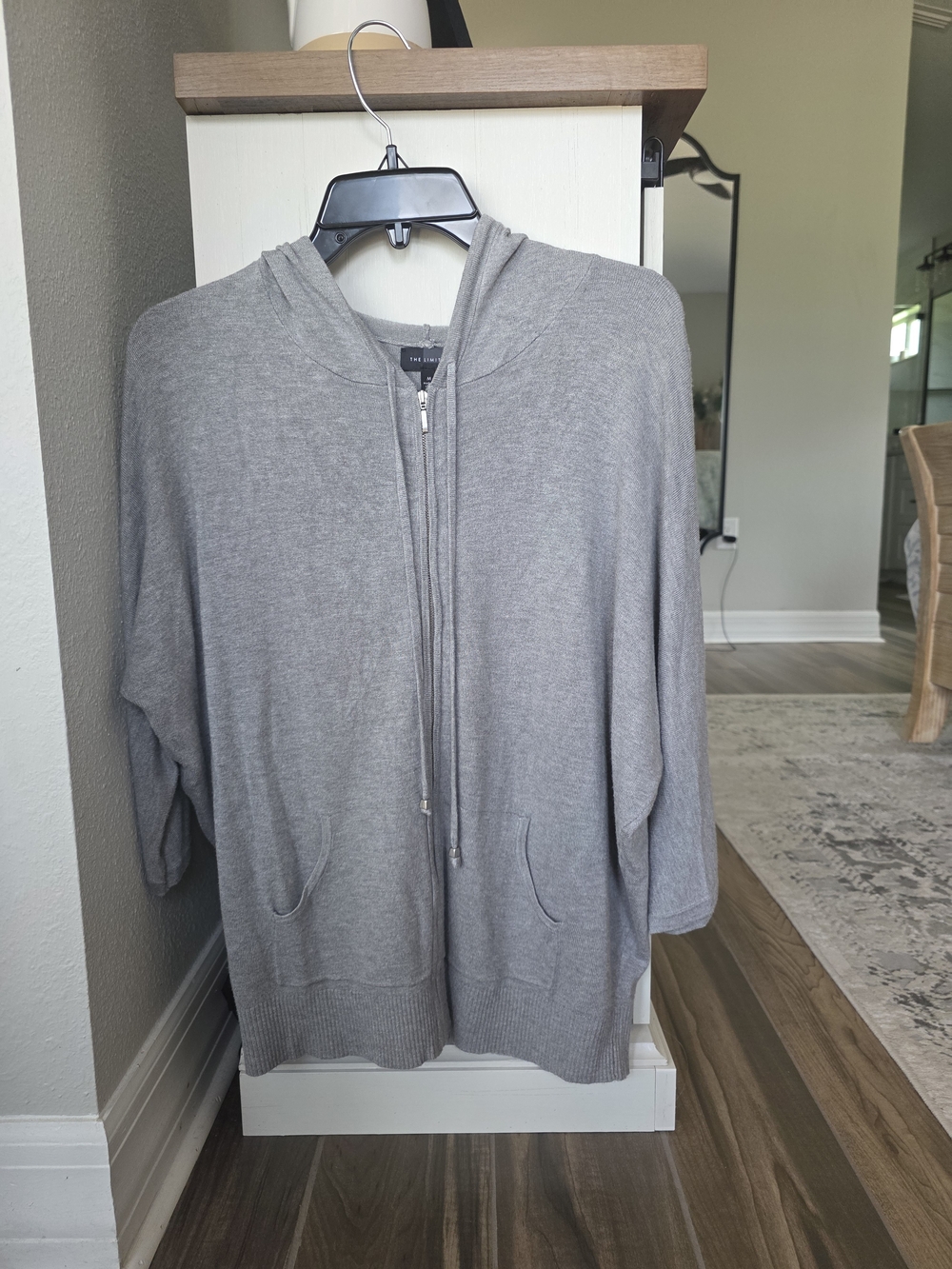 The Limited Light Gray Full Zip-Up Lightweight Knit Dolman Hoodie